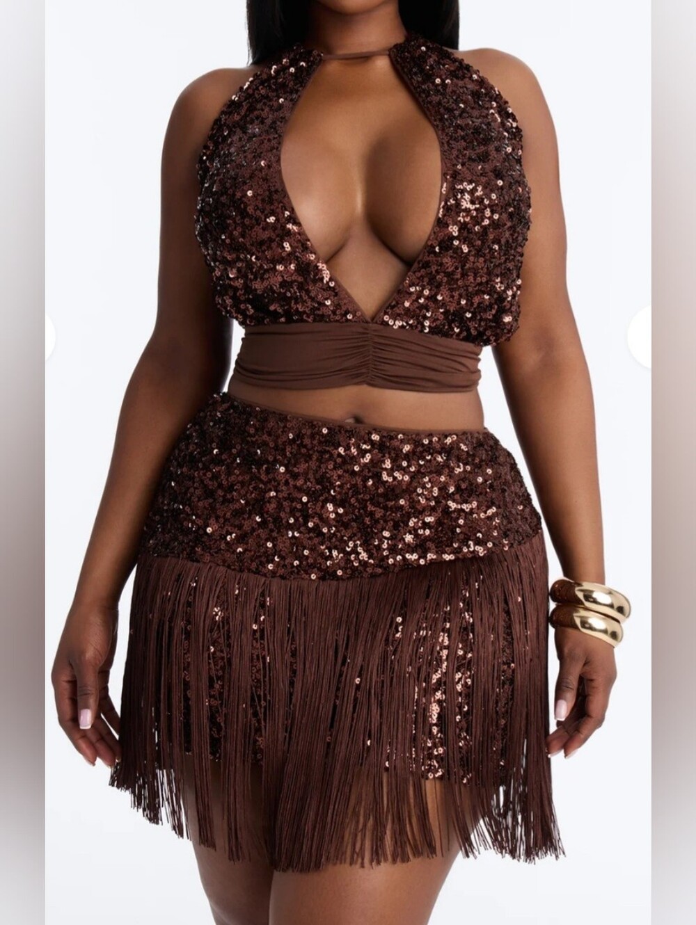 Fringe Sequin Mini Skirt Set